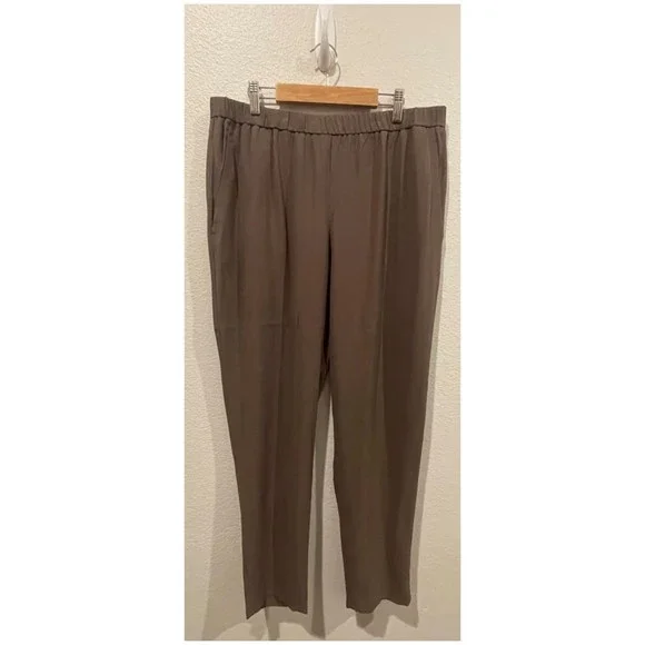 EILEEN FISHER Silk Georgette Crepe Slouchy Brown Pants - Picture 1 of 4